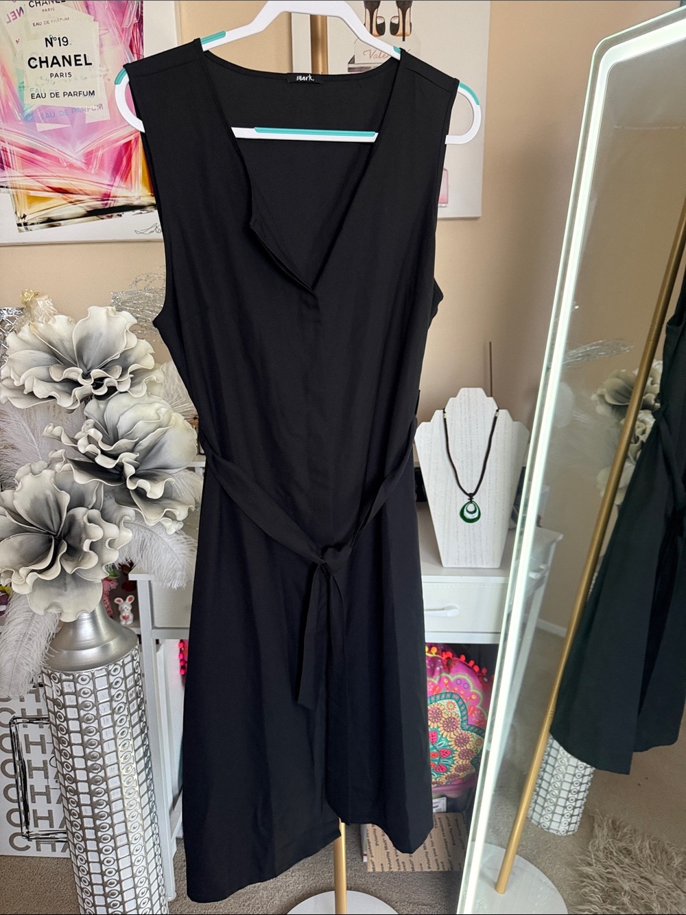 mark. Black Sleeveless Midi Tie-Waist Dress